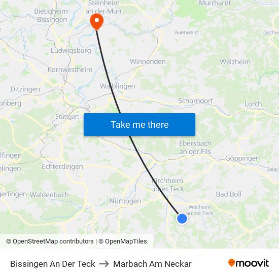 Bissingen An Der Teck to Marbach Am Neckar map