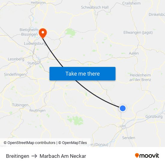 Breitingen to Marbach Am Neckar map