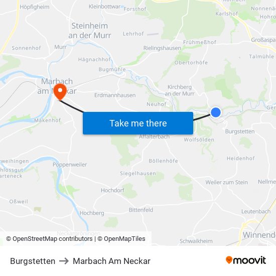 Burgstetten to Marbach Am Neckar map