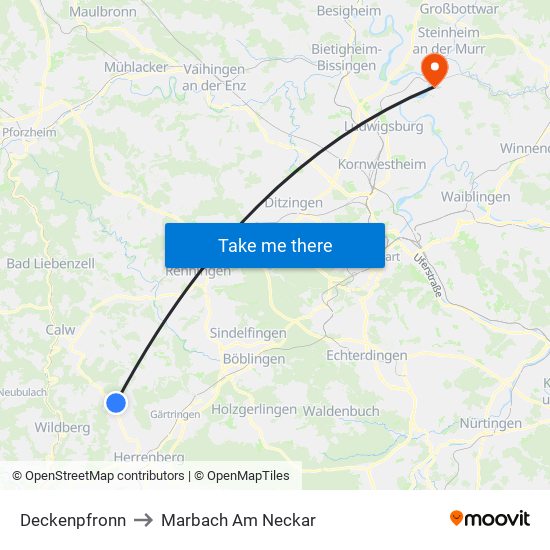 Deckenpfronn to Marbach Am Neckar map