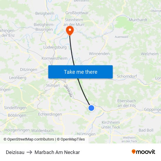 Deizisau to Marbach Am Neckar map