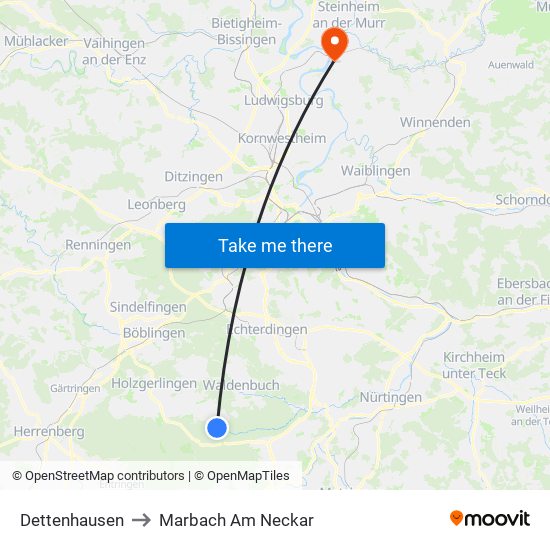 Dettenhausen to Marbach Am Neckar map