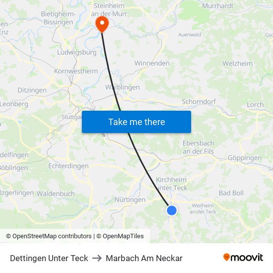 Dettingen Unter Teck to Marbach Am Neckar map