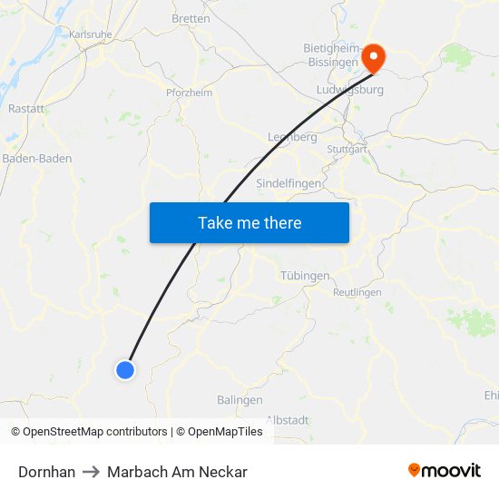 Dornhan to Marbach Am Neckar map