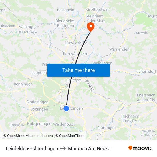 Leinfelden-Echterdingen to Marbach Am Neckar map