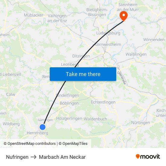 Nufringen to Marbach Am Neckar map