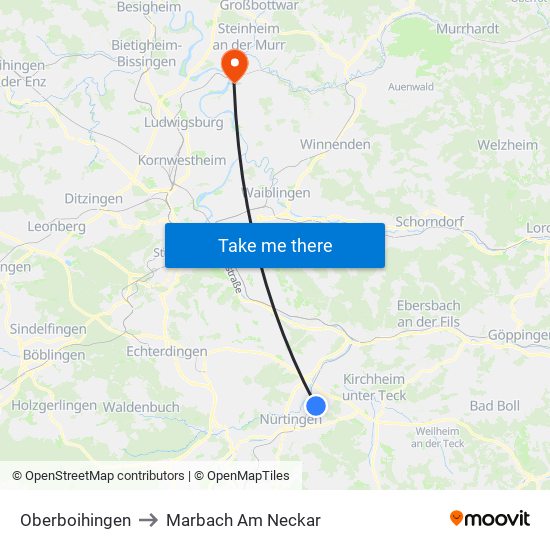 Oberboihingen to Marbach Am Neckar map