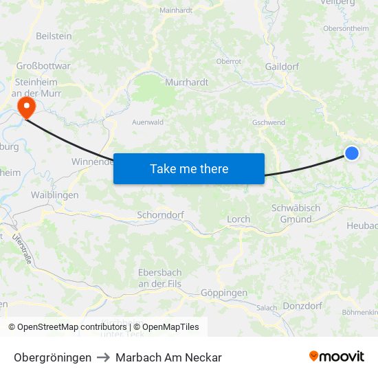Obergröningen to Marbach Am Neckar map