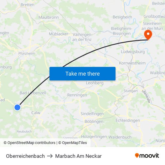Oberreichenbach to Marbach Am Neckar map