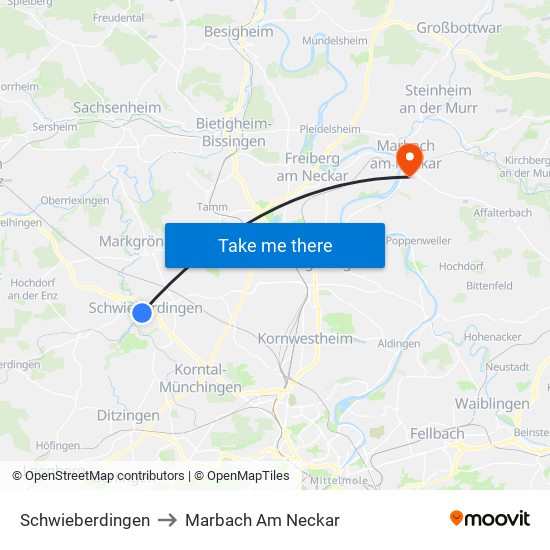 Schwieberdingen to Marbach Am Neckar map