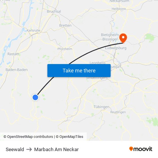 Seewald to Marbach Am Neckar map