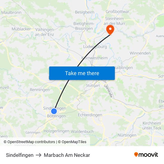 Sindelfingen to Marbach Am Neckar map