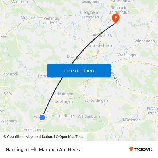 Gärtringen to Marbach Am Neckar map