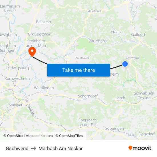 Gschwend to Marbach Am Neckar map