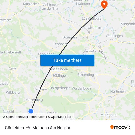 Gäufelden to Marbach Am Neckar map