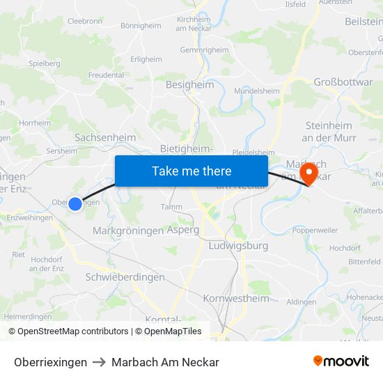 Oberriexingen to Marbach Am Neckar map