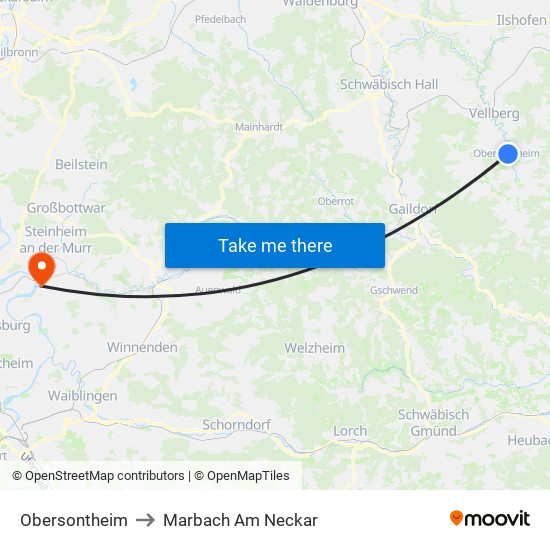 Obersontheim to Marbach Am Neckar map