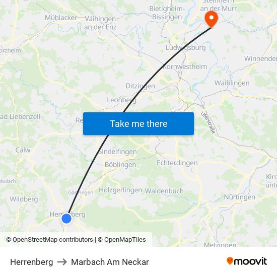 Herrenberg to Marbach Am Neckar map