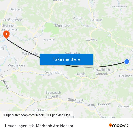 Heuchlingen to Marbach Am Neckar map