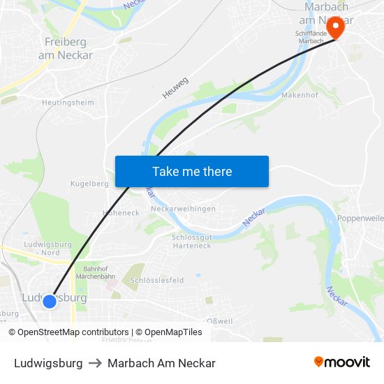 Ludwigsburg to Marbach Am Neckar map