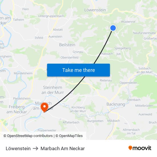 Löwenstein to Marbach Am Neckar map