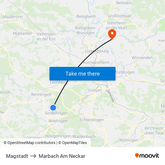 Magstadt to Marbach Am Neckar map