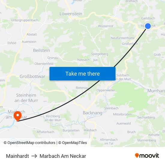 Mainhardt to Marbach Am Neckar map