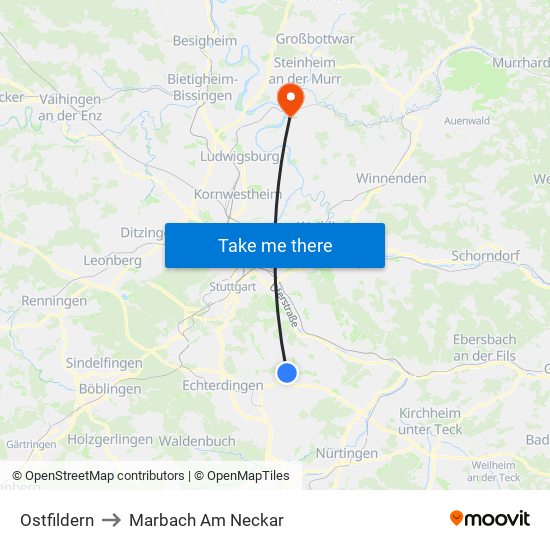 Ostfildern to Marbach Am Neckar map