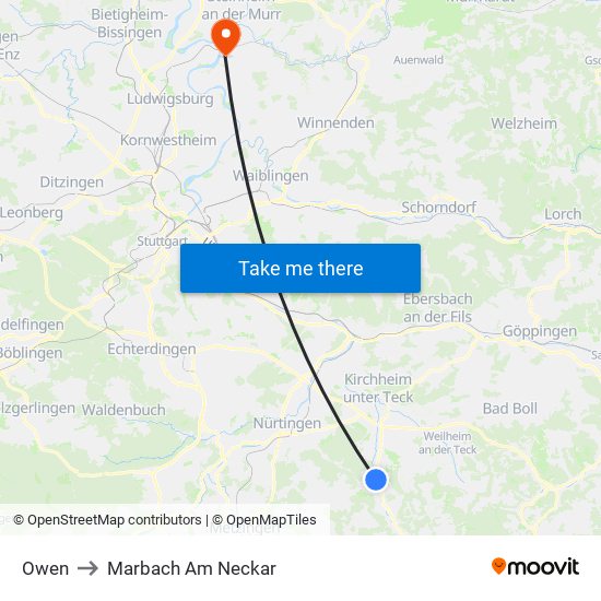 Owen to Marbach Am Neckar map