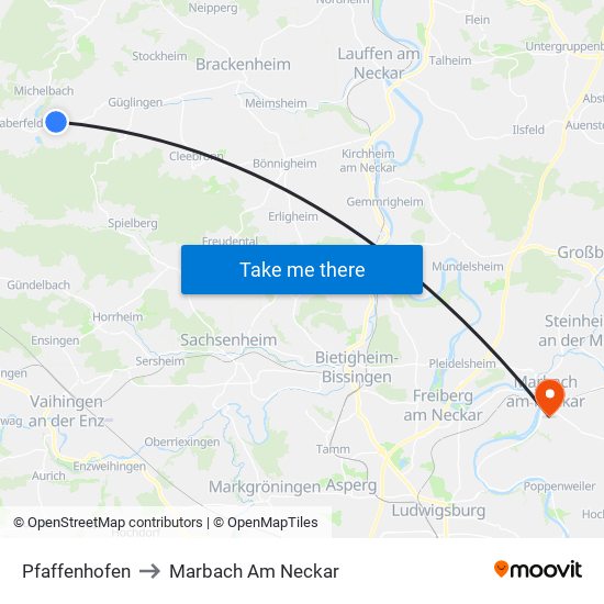 Pfaffenhofen to Marbach Am Neckar map