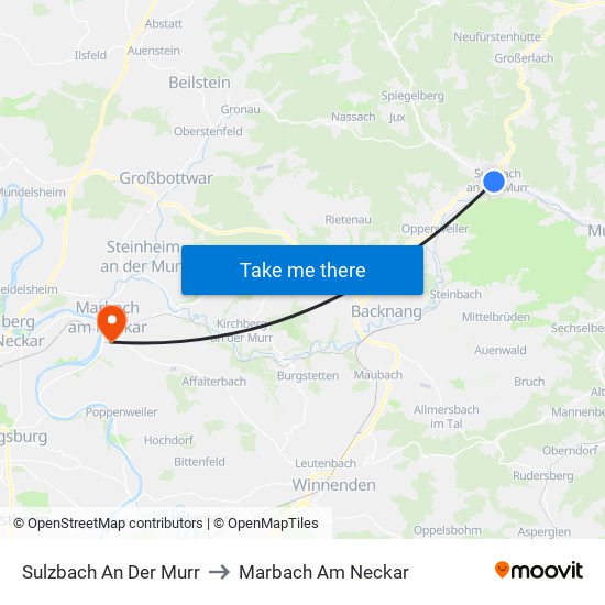 Sulzbach An Der Murr to Marbach Am Neckar map