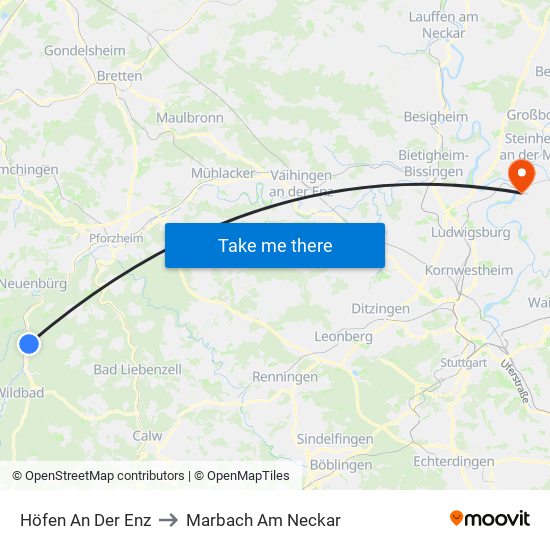 Höfen An Der Enz to Marbach Am Neckar map