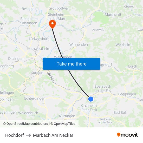 Hochdorf to Marbach Am Neckar map