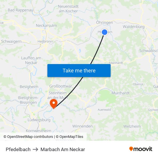 Pfedelbach to Marbach Am Neckar map