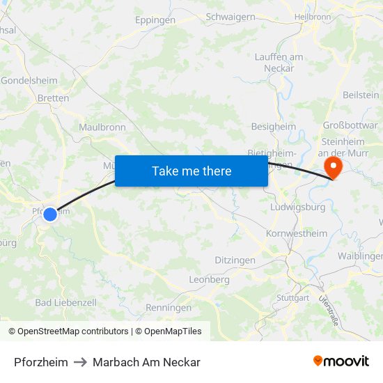 Pforzheim to Marbach Am Neckar map