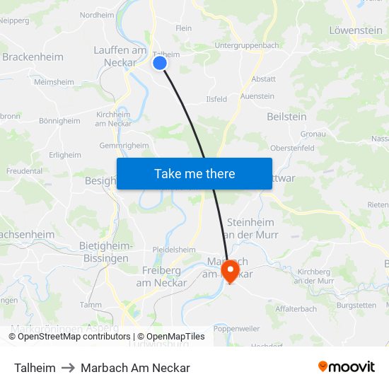 Talheim to Marbach Am Neckar map