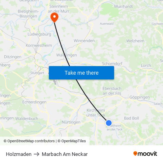 Holzmaden to Marbach Am Neckar map