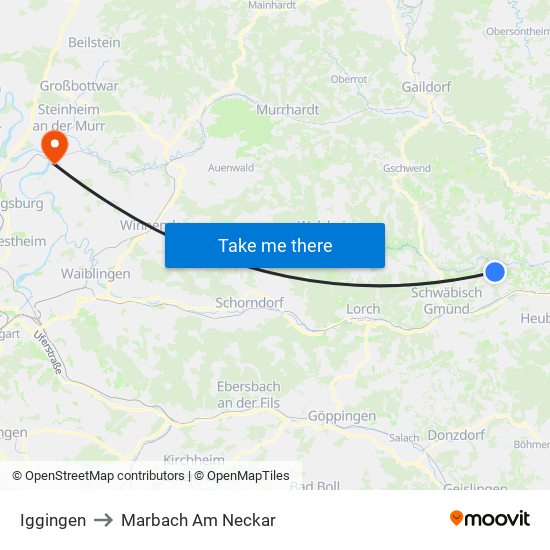 Iggingen to Marbach Am Neckar map