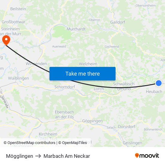 Mögglingen to Marbach Am Neckar map