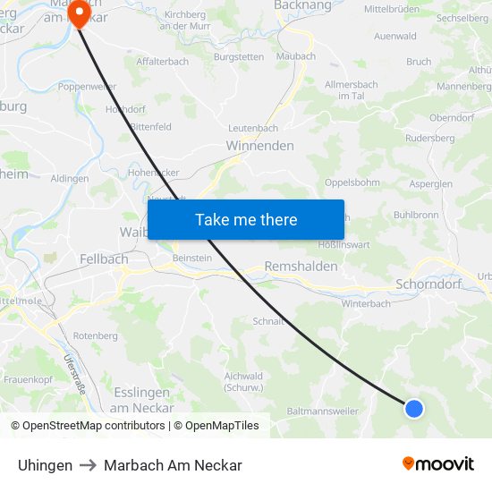 Uhingen to Marbach Am Neckar map