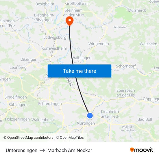 Unterensingen to Marbach Am Neckar map