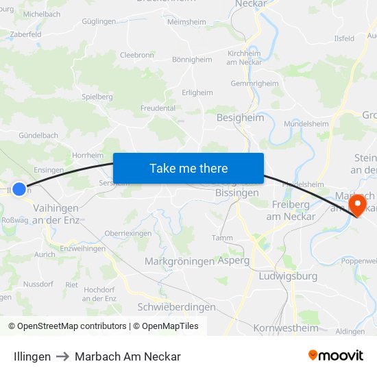 Illingen to Marbach Am Neckar map
