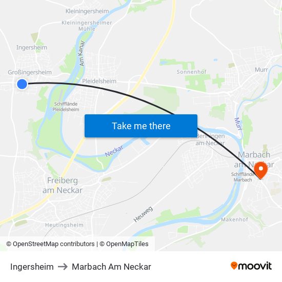 Ingersheim to Marbach Am Neckar map