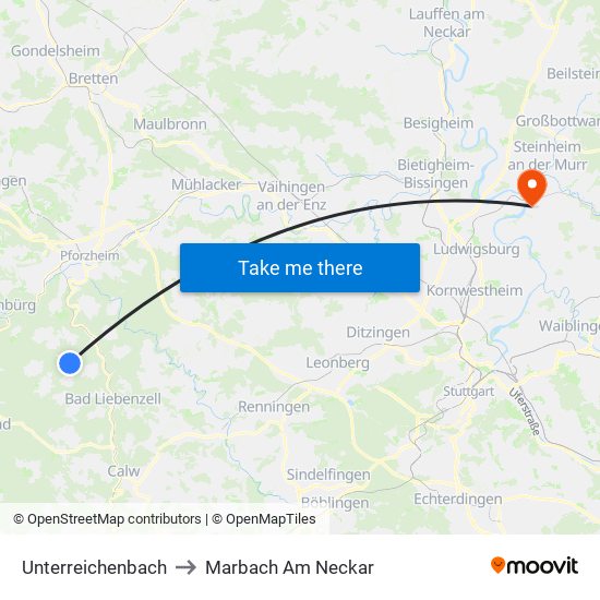 Unterreichenbach to Marbach Am Neckar map