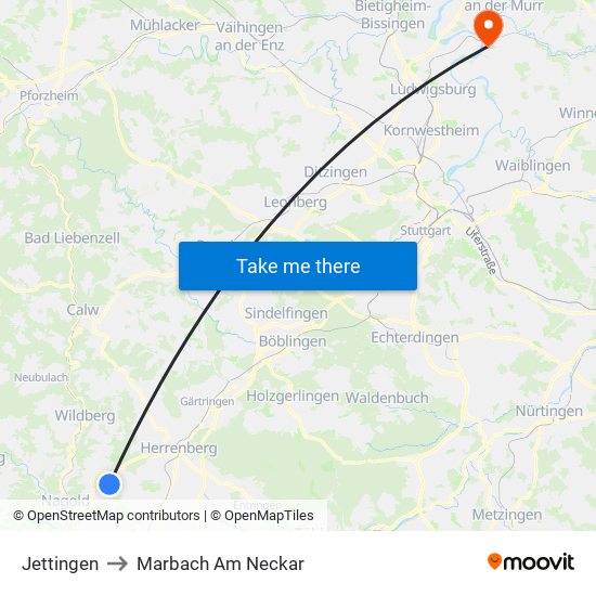 Jettingen to Marbach Am Neckar map