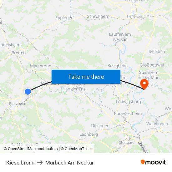 Kieselbronn to Marbach Am Neckar map