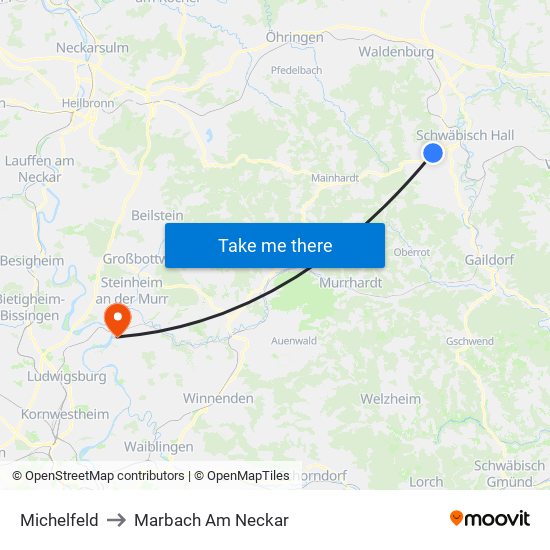 Michelfeld to Marbach Am Neckar map