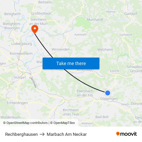 Rechberghausen to Marbach Am Neckar map