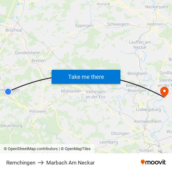 Remchingen to Marbach Am Neckar map