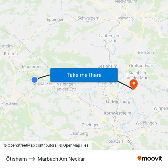 Ötisheim to Marbach Am Neckar map